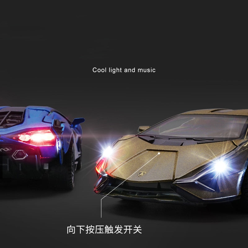 Car Model Lamborghini Sian FKP 37 toy Sports Alloy Metal Diecast Sound light Super Racing Children kids 1:32