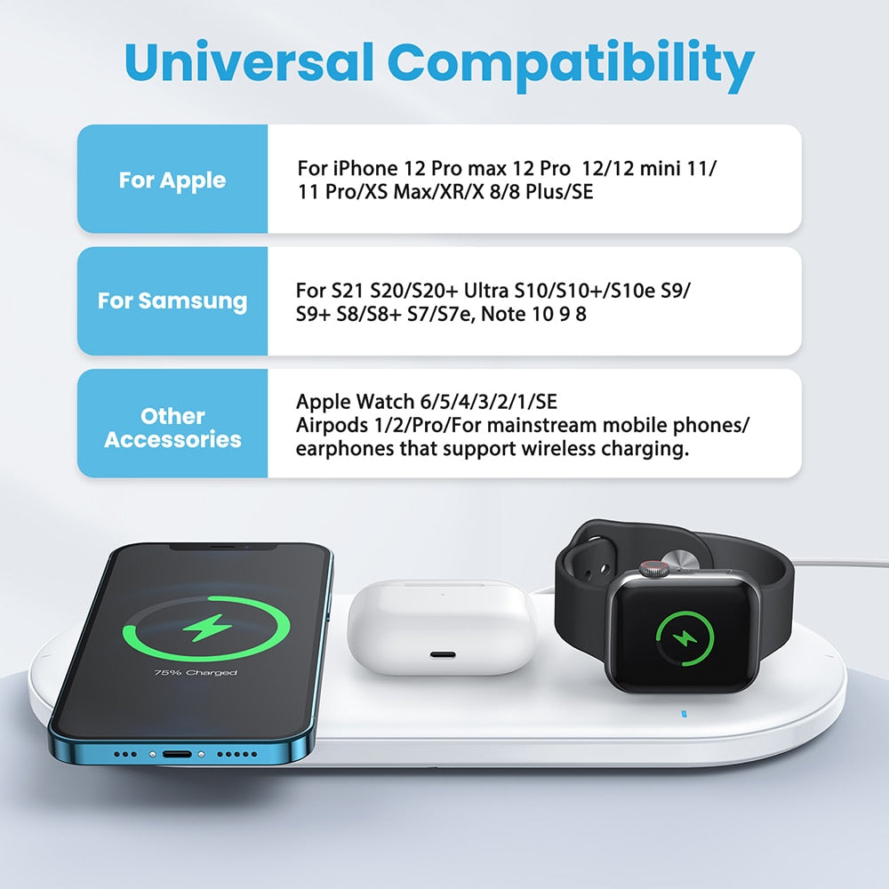 3 in 1 20W Fast Wireless Charger Phone Samsung Apple Watch