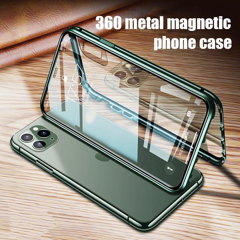 Magnetic Phone 360 Degree Cover HD Double-sided Tempered Glass case For iPhone X XS SE 7 8 11 12