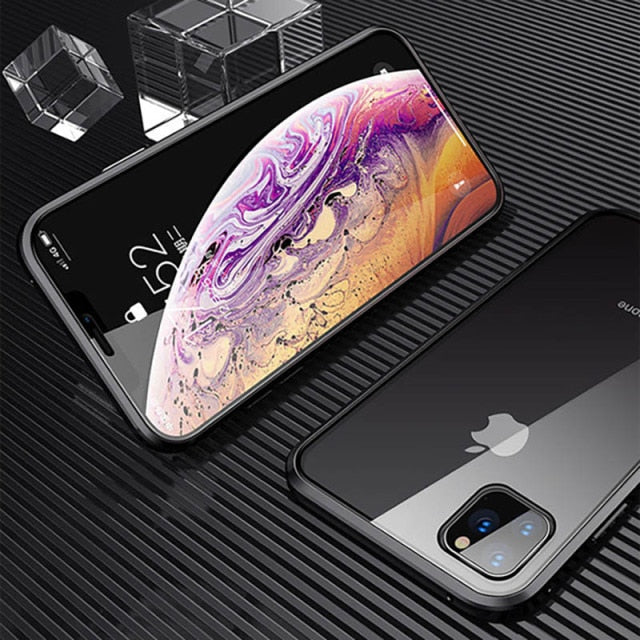 Magnetic Phone 360 Degree Cover HD Double-sided Tempered Glass case For iPhone X XS SE 7 8 11 12