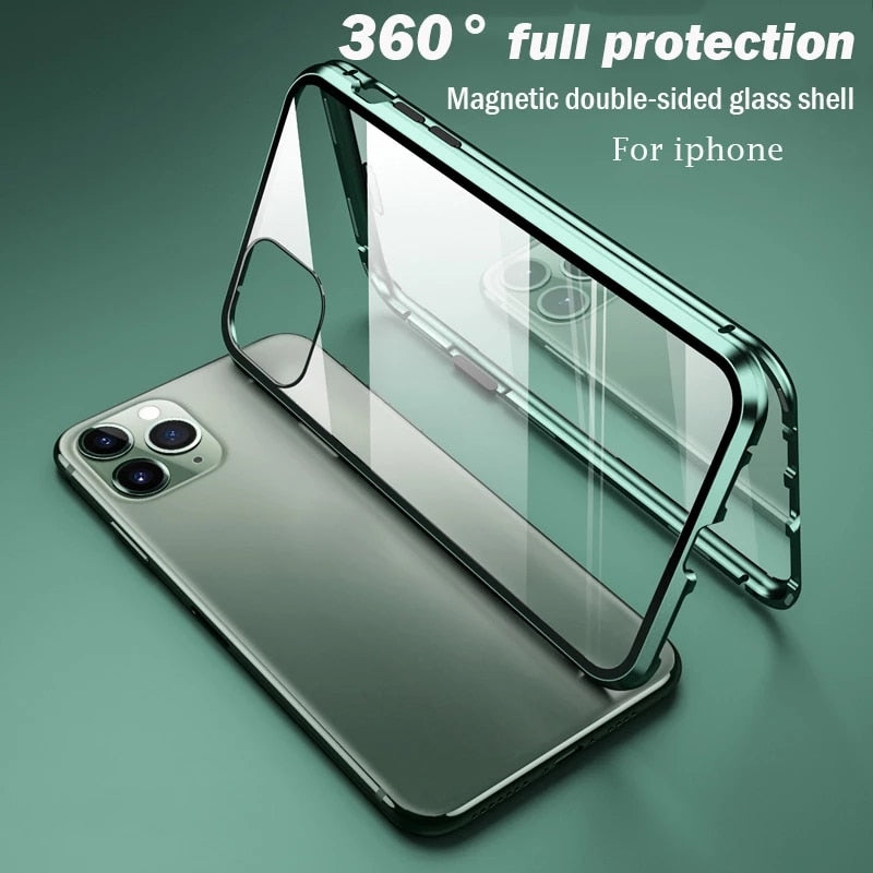 Magnetic Phone 360 Degree Cover HD Double-sided Tempered Glass case For iPhone X XS SE 11 12 13