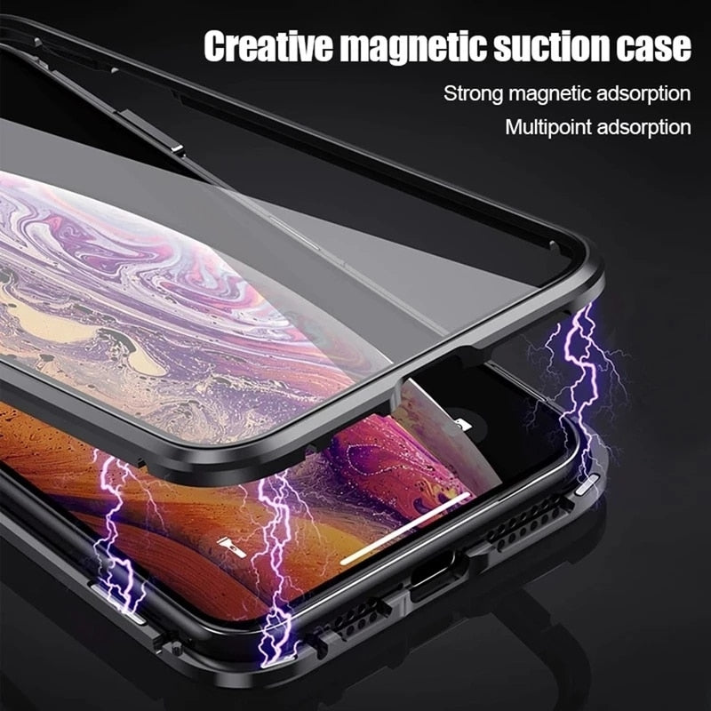 Magnetic Phone 360 Degree Cover HD Double-sided Tempered Glass case For iPhone X XS SE 11 12 13