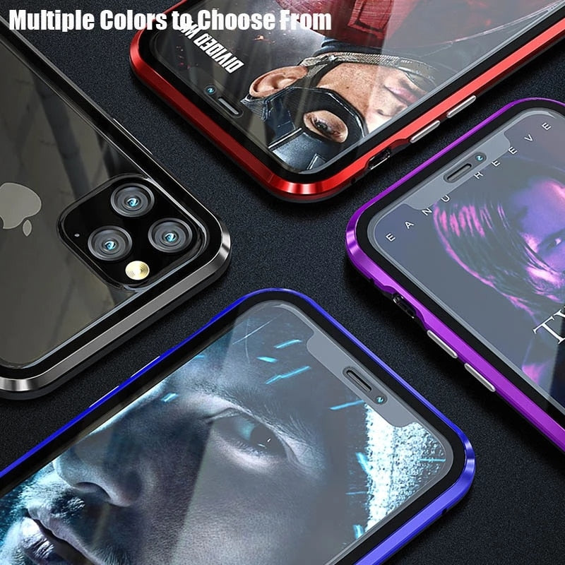 Magnetic Phone 360 Degree Cover HD Double-sided Tempered Glass case For iPhone X XS SE 11 12 13