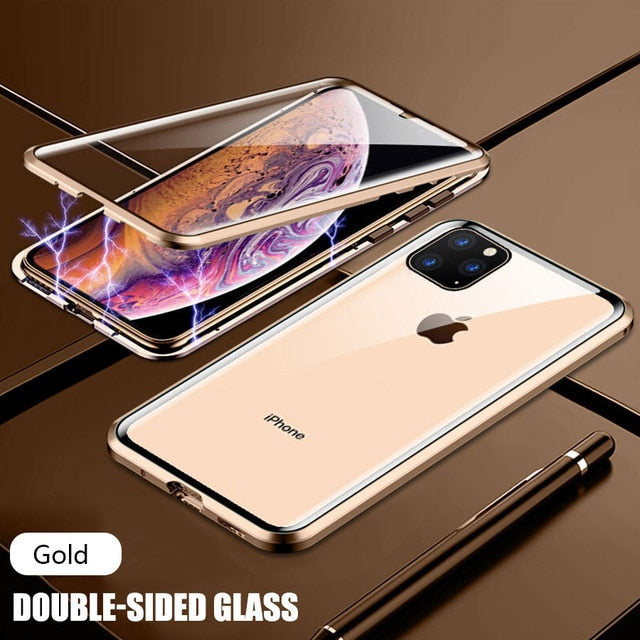 Magnetic Phone 360 Degree Cover HD Double-sided Tempered Glass case For iPhone X XS SE 11 12 13