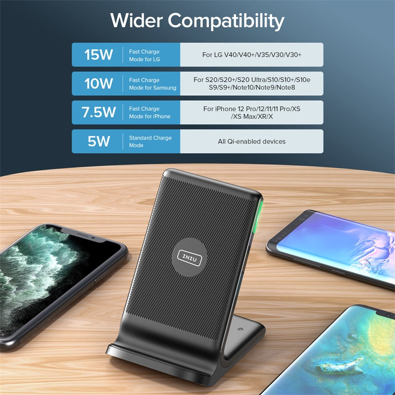 15W Qi Wireless Charger LED USB C Fast Charging Holder Stand