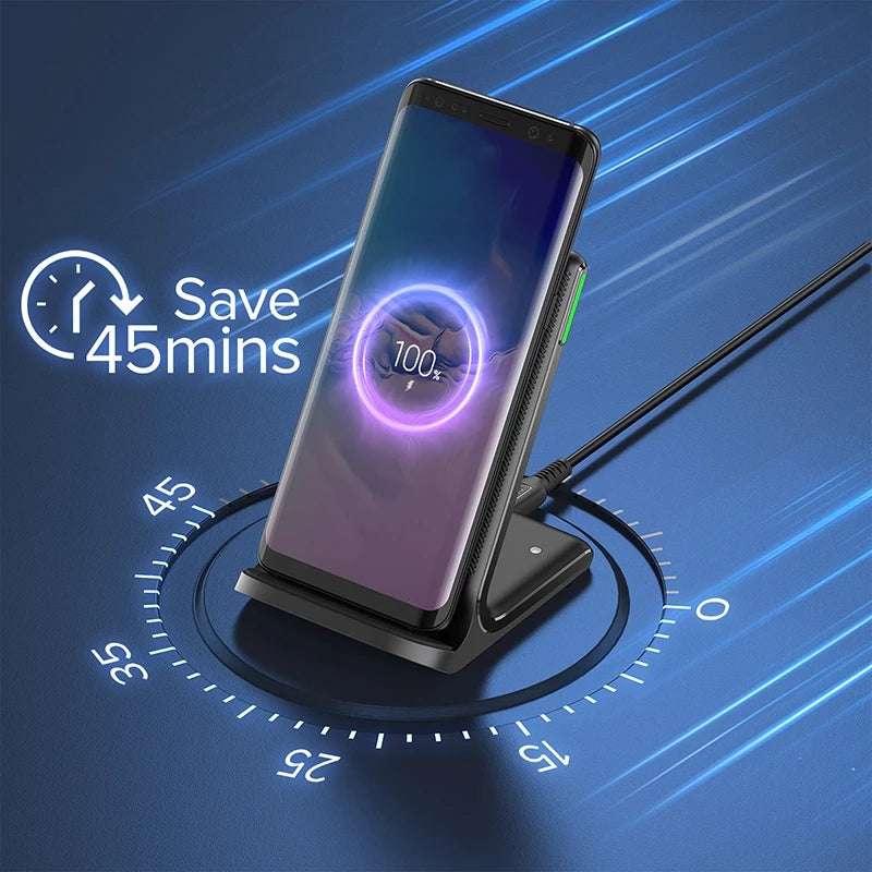 15W Qi Wireless Charger LED USB C Fast Charging Holder Stand