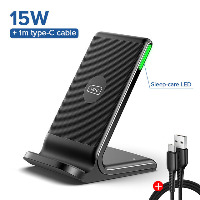 15W Qi Wireless Charger LED USB C Fast Charging Holder Stand