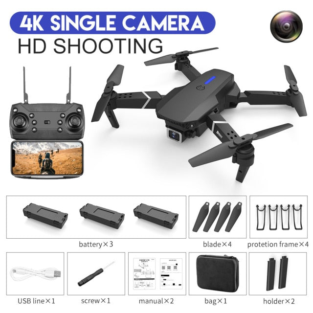 Drone Camera Quadcopter E88 FPV With Wide Angle 1080P HD 4K  Hold WiFi RC Remote Control Foldable