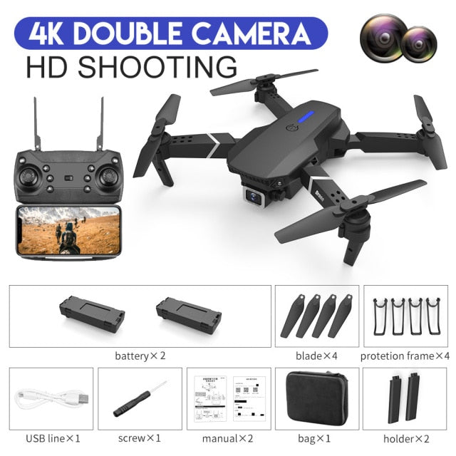 Drone Camera Quadcopter E88 FPV With Wide Angle 1080P HD 4K  Hold WiFi RC Remote Control Foldable