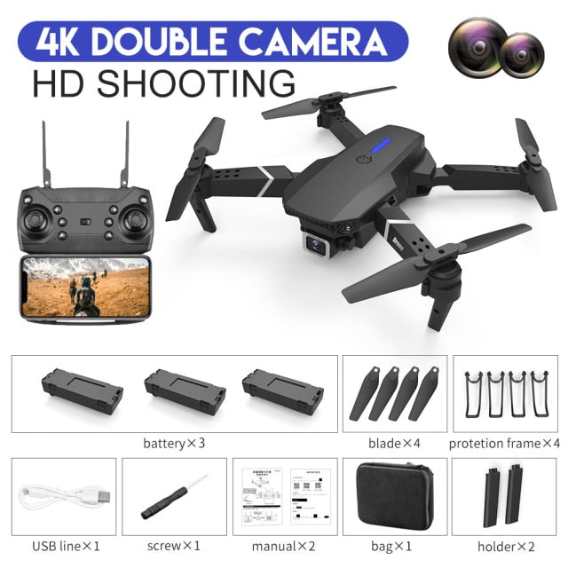 Drone Camera Quadcopter E88 FPV With Wide Angle 1080P HD 4K  Hold WiFi RC Remote Control Foldable