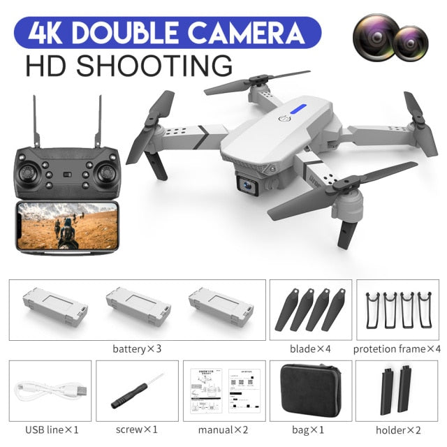 Drone Camera Quadcopter E88 FPV With Wide Angle 1080P HD 4K  Hold WiFi RC Remote Control Foldable