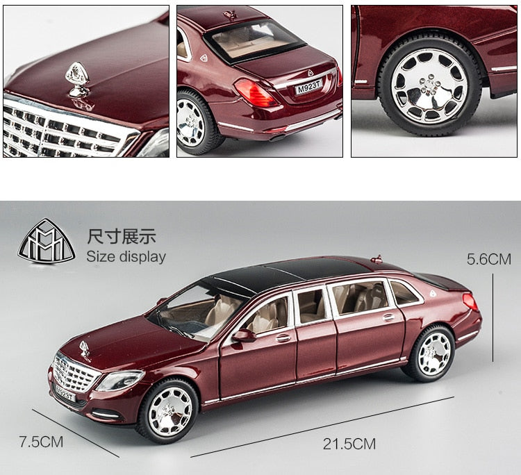 Car Model Maybach S600 Metal Diecast Alloy 6 Doors Toys Children 1:24