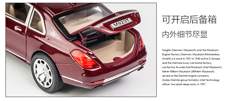 Car Model Maybach S600 Metal Diecast Alloy 6 Doors Toys Children 1:24