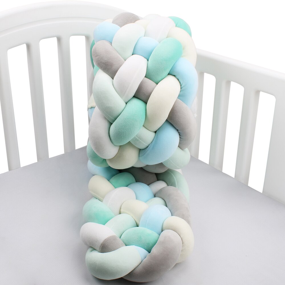 Baby Bed Bumper Crib woven Braid Pillow Cushion Infant Protector Pad Knotted 200cm