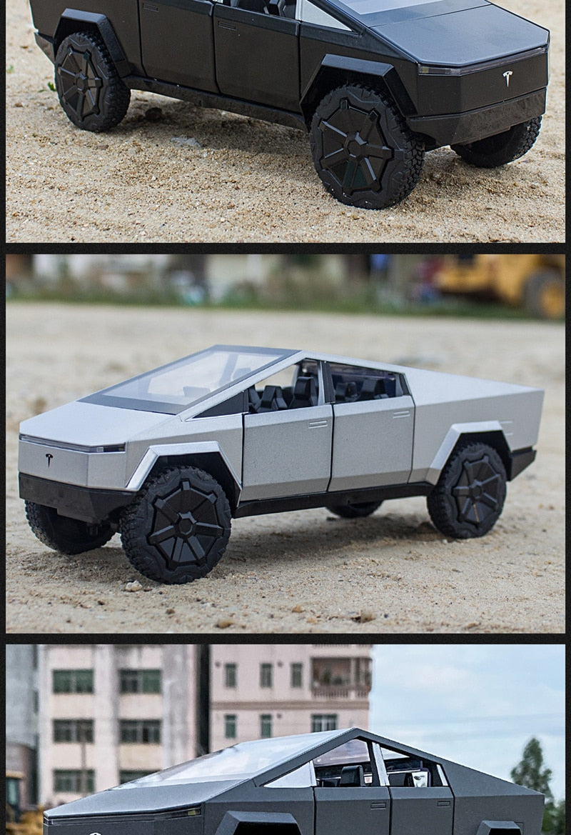 Car Model Tesla Cybertruck Pickup Alloy Diecasts Metal Off-road Vehicles Kids 1/24