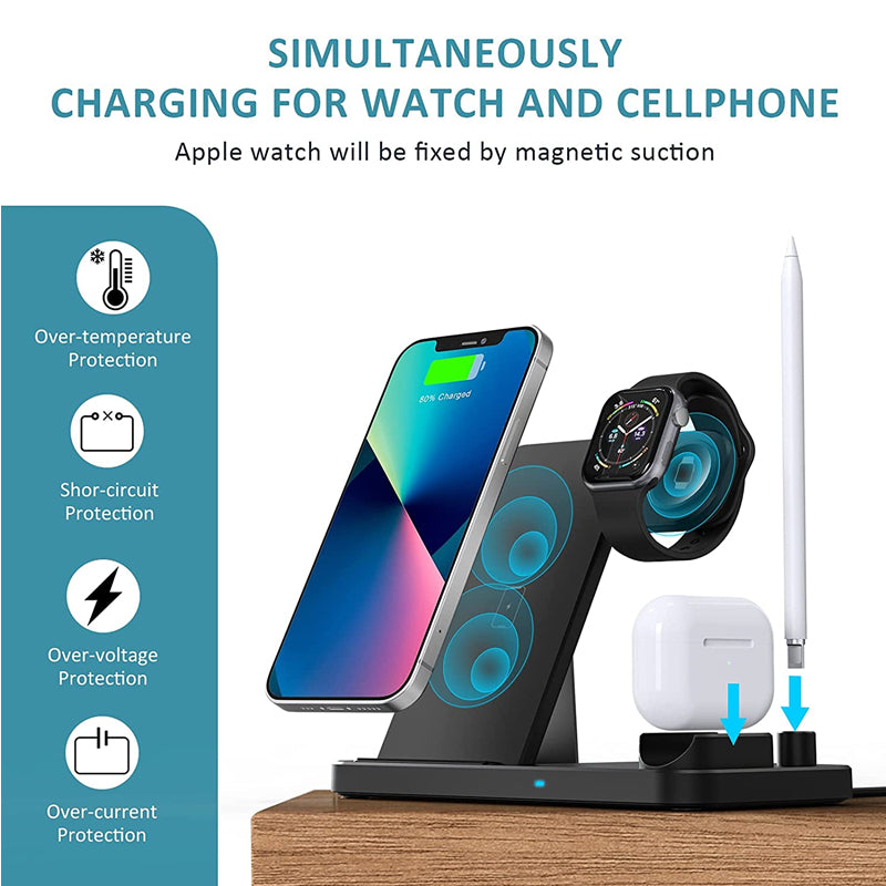 4 in 1 Wireless Charger Station Fast Charging Stand Apple Watch Airpods Pencil 1st Dock