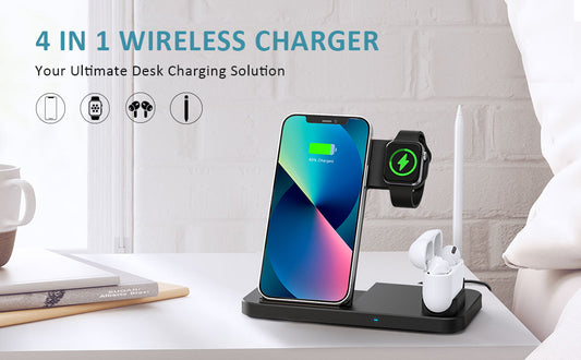 4 in 1 Wireless Charger Station Fast Charging Stand Apple Watch Airpods Pencil 1st Dock