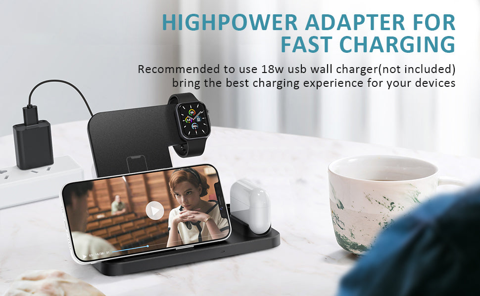 4 in 1 Wireless Charger Station Fast Charging Stand Apple Watch Airpods Pencil 1st Dock