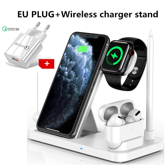 4 in 1 Wireless Charger Station Fast Charging Stand Apple Watch Airpods Pencil 1st Dock