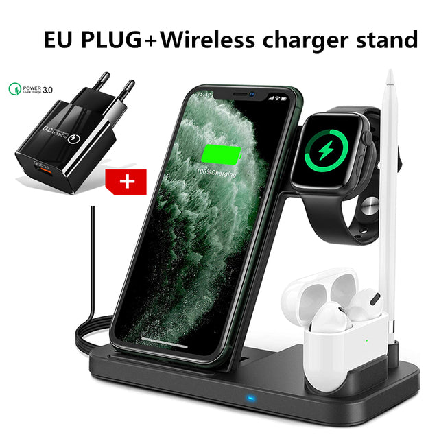 4 in 1 Wireless Charger Station Fast Charging Stand Apple Watch Airpods Pencil 1st Dock