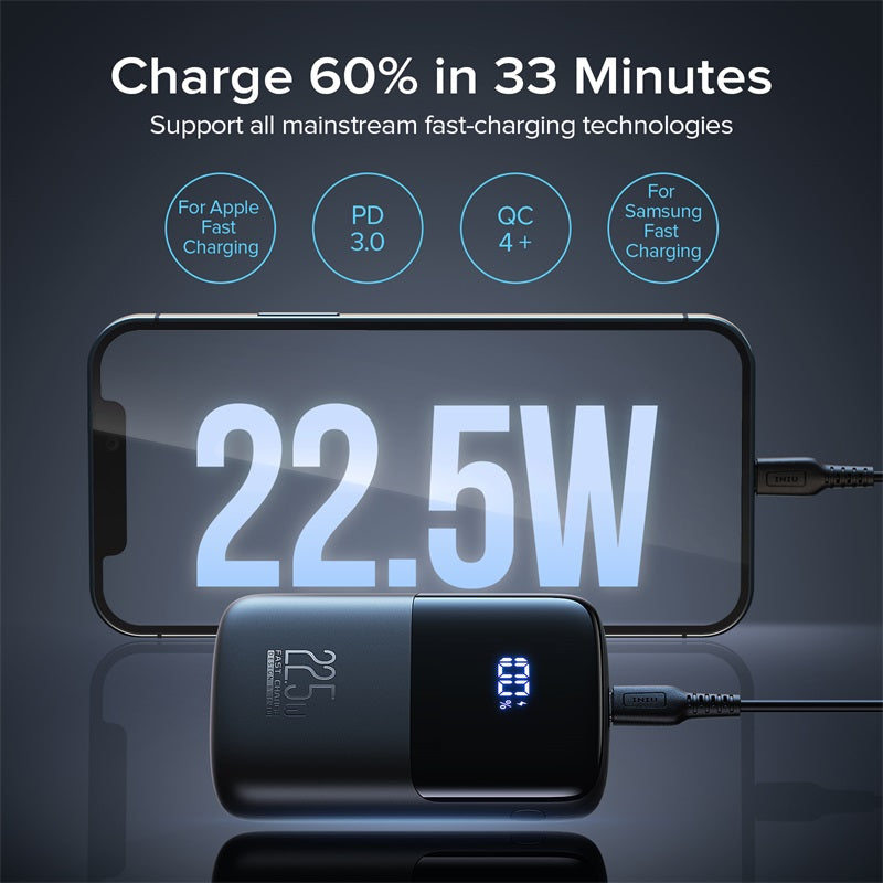 Power Bank 22.5W PD Fast Charging Portable Charger with Phone Holder USB C 10000mAh External Battery Pack