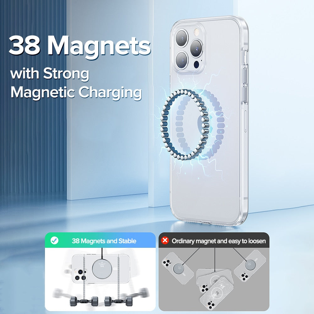 Magnetic Back Case For iPhone 13 12 Transparent Cover Wireless Charger