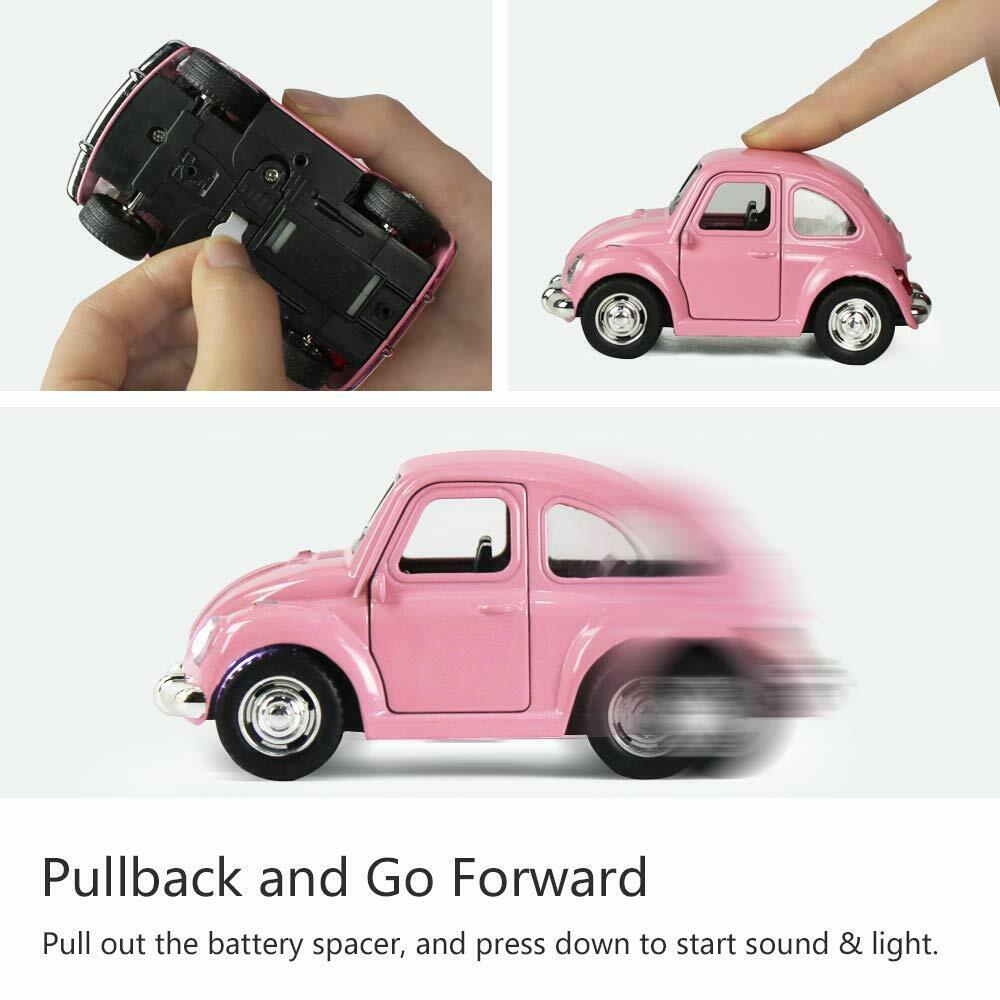 Car Model Beetle Mini Toy Diecast Metal Alloy Vehicle Pullback Sound Light Kids children Toddlers 1:38