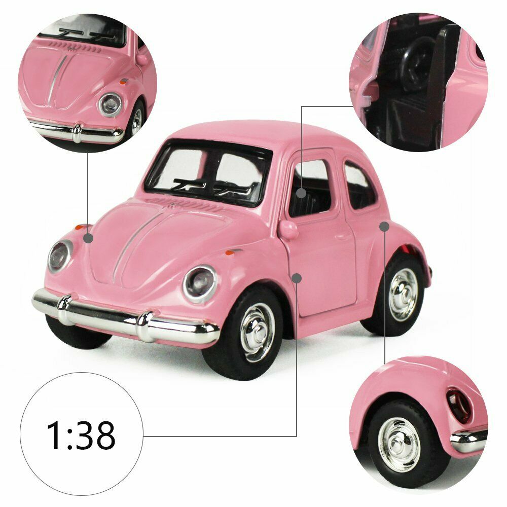 Car Model Beetle Mini Toy Diecast Metal Alloy Vehicle Pullback Sound Light Kids children Toddlers 1:38