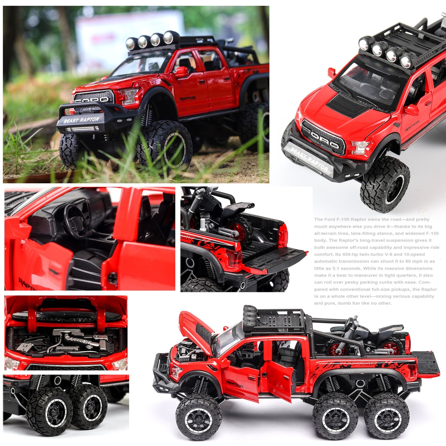 Car Model Ford Raptor F150 Pickup Alloy Diecasts Metal Modified Off-Road Vehicles children Kids Toy 1/28