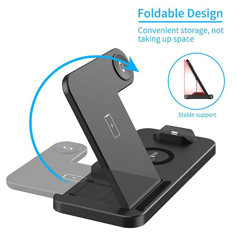 Qi Fast Wireless Charger Stand For iPhone Apple 4 in 1 Foldable Dock for Air pods Pro I Watch