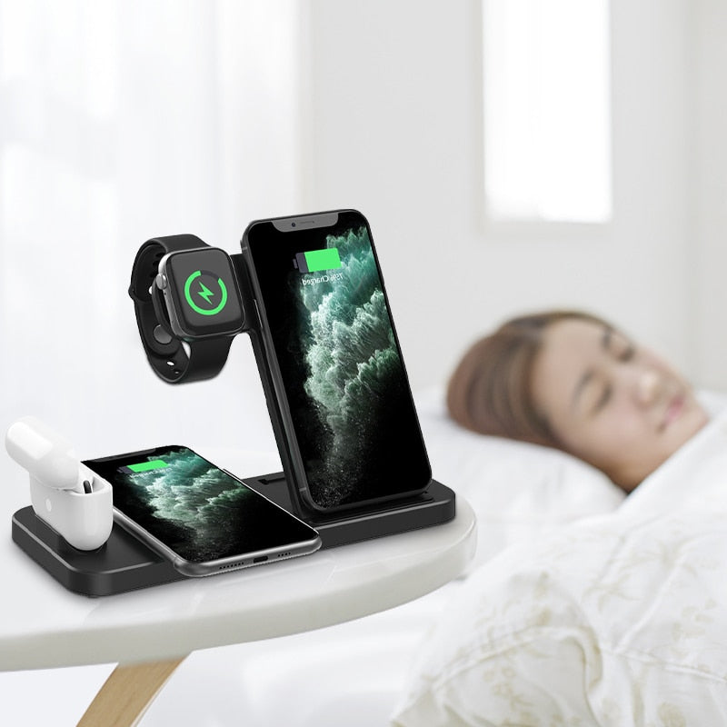 Qi Fast Wireless Charger Stand For iPhone Apple 4 in 1 Foldable Dock for Air pods Pro I Watch