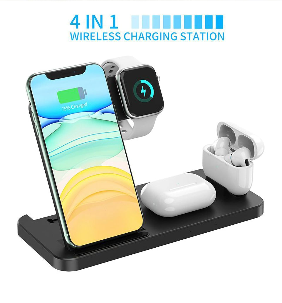 Qi Fast Wireless Charger Stand For iPhone Apple 4 in 1 Foldable Dock for Air pods Pro I Watch