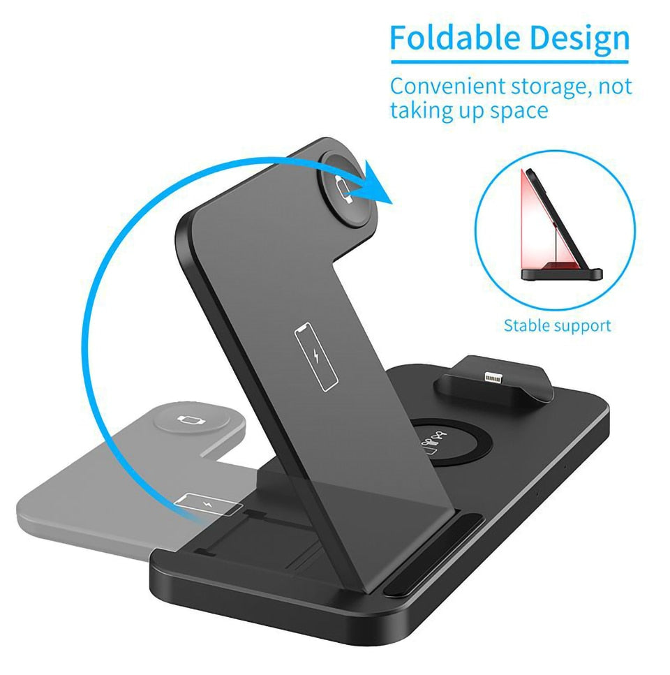 Qi Fast Wireless Charger Stand For iPhone Apple 4 in 1 Foldable Dock for Air pods Pro I Watch