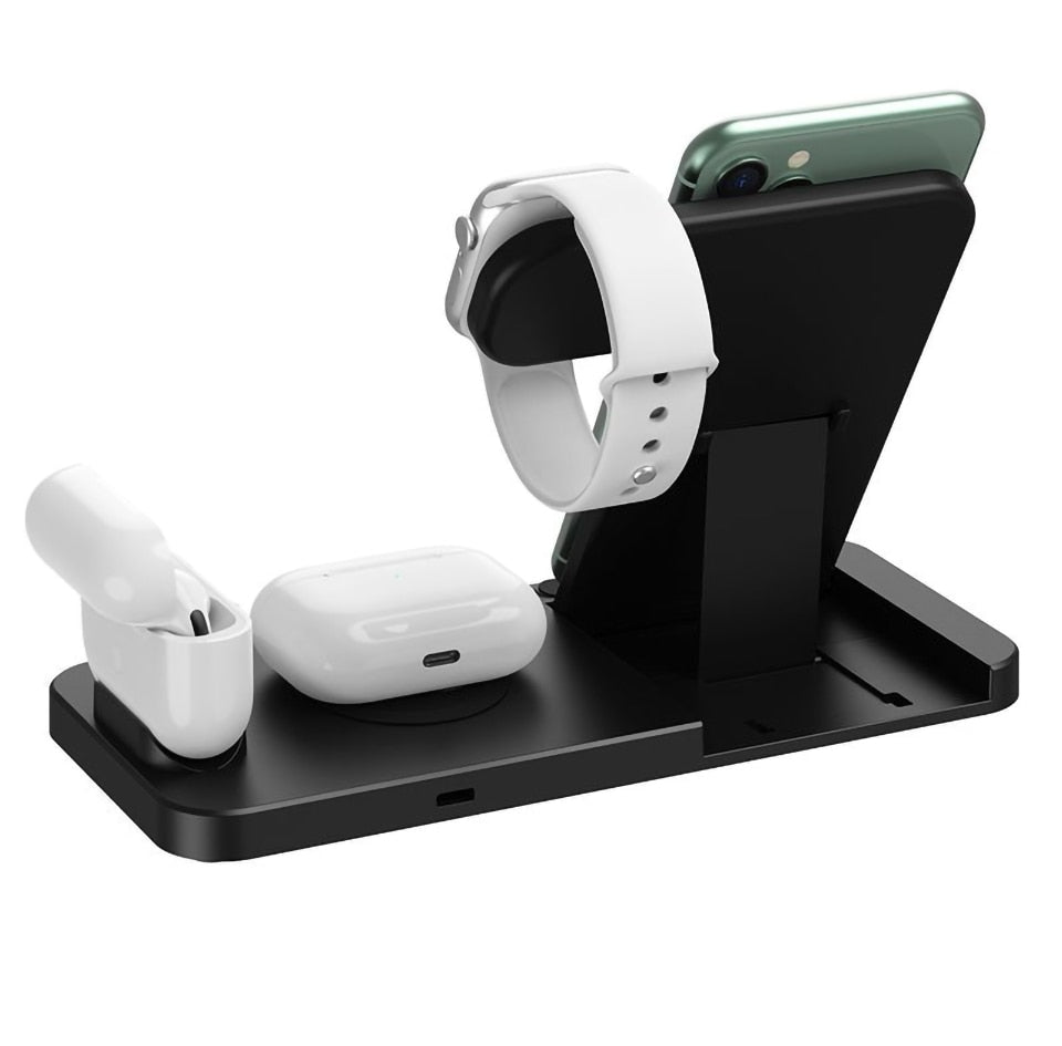 Qi Fast Wireless Charger Stand For iPhone Apple 4 in 1 Foldable Dock for Air pods Pro I Watch