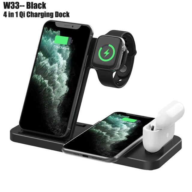 Qi Fast Wireless Charger Stand For iPhone Apple 4 in 1 Foldable Dock for Air pods Pro I Watch