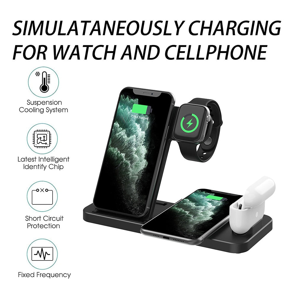 Qi Fast Wireless Charger Stand For iPhone Apple 4 in 1 Foldable Dock for Air pods Pro I Watch