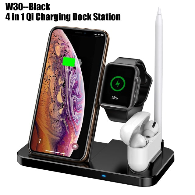 Qi Fast Wireless Charger Stand For iPhone Apple 4 in 1 Foldable Dock for Air pods Pro I Watch