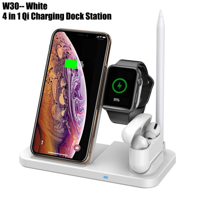 Qi Fast Wireless Charger Stand For iPhone Apple 4 in 1 Foldable Dock for Air pods Pro I Watch