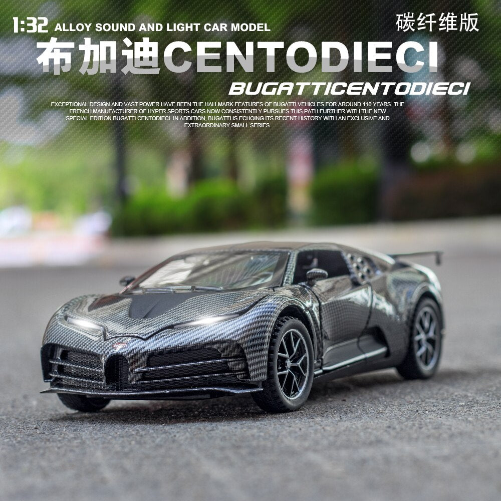 Car Model Bugatti Centodieci Carbon fiber Diecasts Metal Alloy Vehicles Toy Pull Back Kids children 1:32