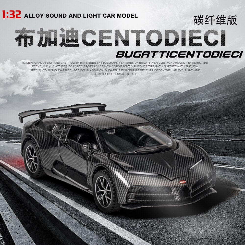 Car Model Bugatti Centodieci Carbon fiber Diecasts Metal Alloy Vehicles Toy Pull Back Kids children 1:32