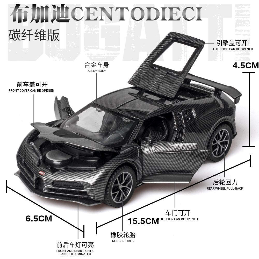 Car Model Bugatti Centodieci Carbon fiber Diecasts Metal Alloy Vehicles Toy Pull Back Kids children 1:32