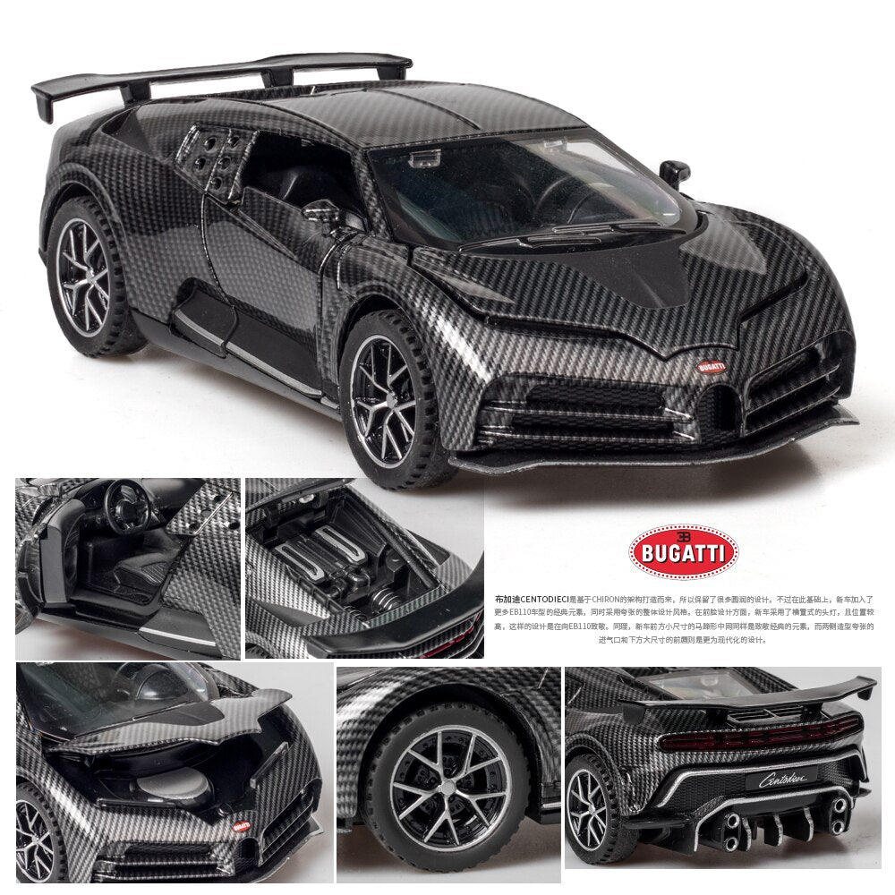 Car Model Bugatti Centodieci Carbon fiber Diecasts Metal Alloy Vehicles Toy Pull Back Kids children 1:32