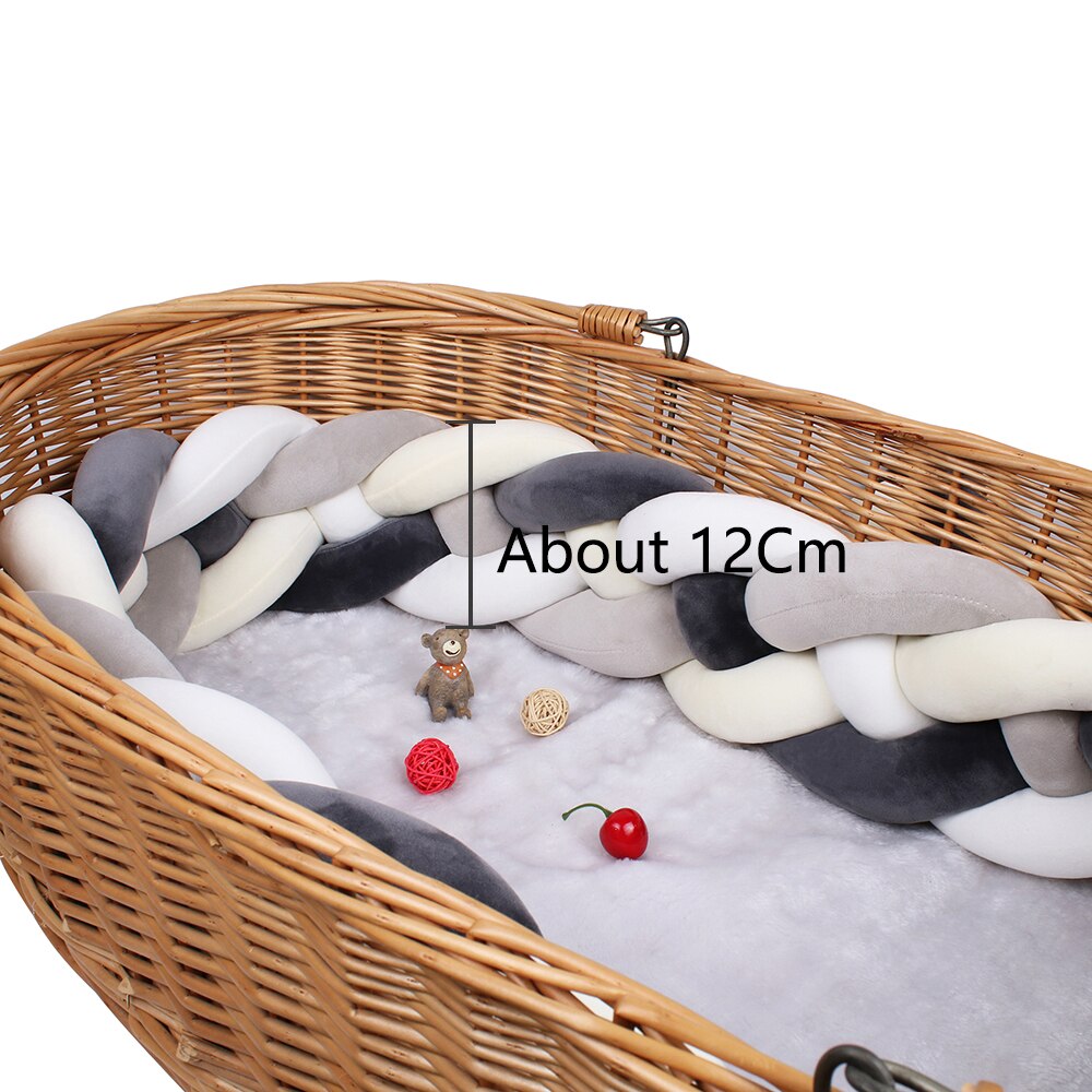 Baby Bed Bumper Crib woven Braid Pillow Cushion Infant Protector Pad Knotted 4 Anti-Collision 12cm