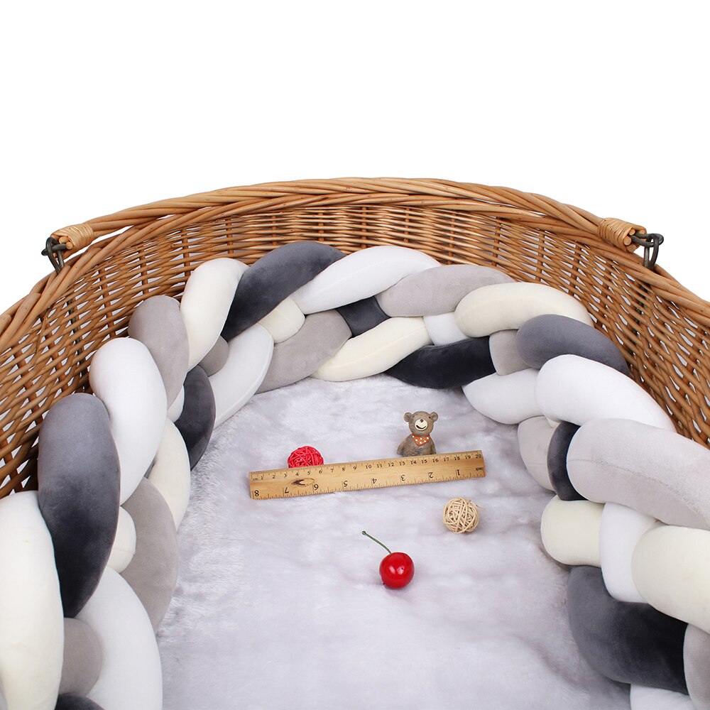 Baby Bed Bumper Crib woven Braid Pillow Cushion Infant Protector Pad Knotted 4 Anti-Collision 12cm