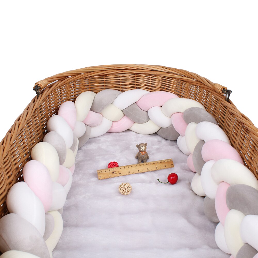 Baby Bed Bumper Crib woven Braid Pillow Cushion Infant Protector Pad Knotted 4 Anti-Collision 12cm