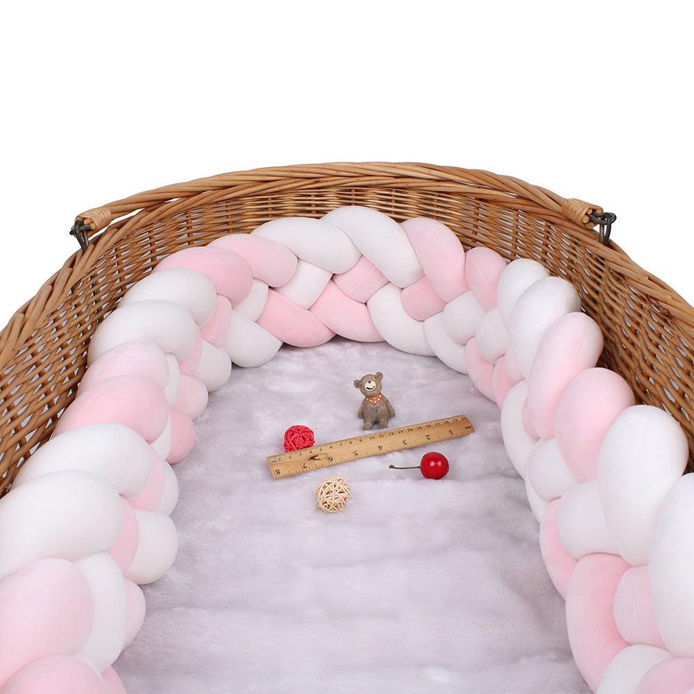 Baby Bed Bumper Crib woven Braid Pillow Cushion Infant Protector Pad Knotted 4 Anti-Collision 12cm