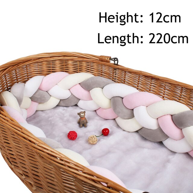 Baby Bed Bumper Crib woven Braid Pillow Cushion Infant Protector Pad Knotted 4 Anti-Collision 12cm