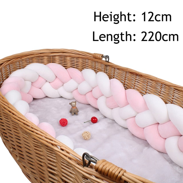 Baby Bed Bumper Crib woven Braid Pillow Cushion Infant Protector Pad Knotted 4 Anti-Collision 12cm