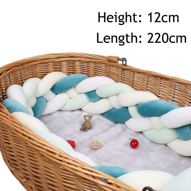 Baby Bed Bumper Crib woven Braid Pillow Cushion Infant Protector Pad Knotted 4 Anti-Collision 12cm