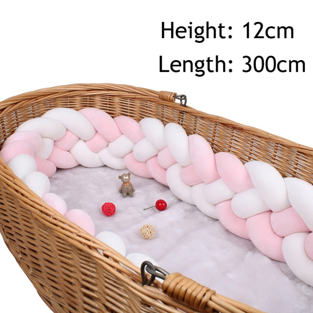 Baby Bed Bumper Crib woven Braid Pillow Cushion Infant Protector Pad Knotted 4 Anti-Collision 12cm